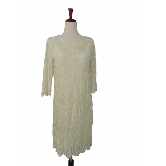 Sundance Ivory Lace Overlay Scalloped‎ Boho Bridal Beach Slip Dress Sz. Small - Picture 1 of 11